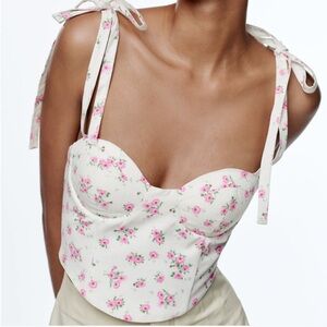 Zara Floral Corset Top Size S New With Tag